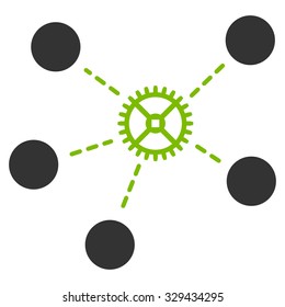 Gear Links vector icon. Style is bicolor flat symbol, eco green and gray colors, rounded angles, white background.