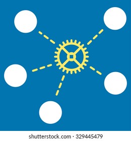 Gear Links vector icon. Style is bicolor flat symbol, yellow and white colors, rounded angles, blue background.