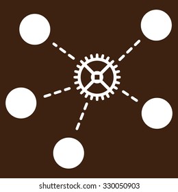 Gear Links vector icon. Style is flat symbol, white color, rounded angles, brown background.