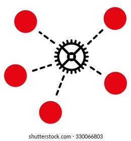 Gear Links vector icon. Style is bicolor flat symbol, intensive red and black colors, rounded angles, white background.