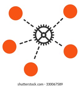 Gear Links vector icon. Style is bicolor flat symbol, orange and gray colors, rounded angles, white background.