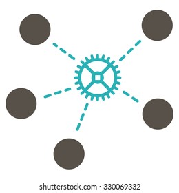 Gear Links vector icon. Style is bicolor flat symbol, grey and cyan colors, rounded angles, white background.