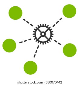 Gear Links vector icon. Style is bicolor flat symbol, eco green and gray colors, rounded angles, white background.