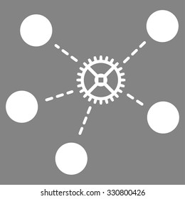 Gear Links vector icon. Style is flat symbol, white color, rounded angles, gray background.