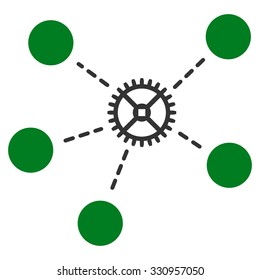 Gear Links vector icon. Style is bicolor flat symbol, green and gray colors, rounded angles, white background.