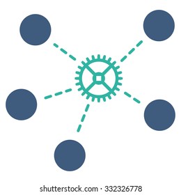 Gear Links vector icon. Style is bicolor flat symbol, cobalt and cyan colors, rounded angles, white background.