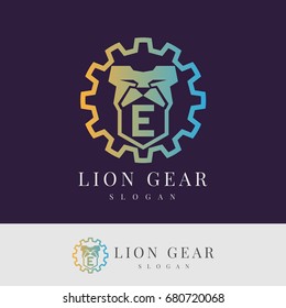 gear lion initial Letter E Logo design