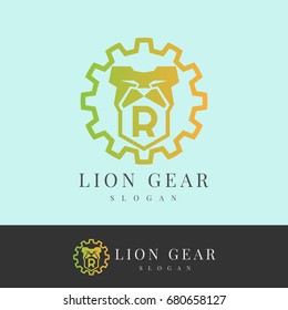 gear lion initial Letter R Logo design