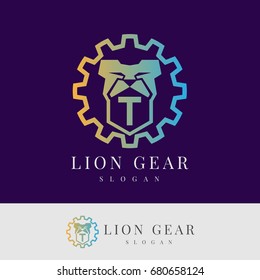 gear lion initial Letter T Logo design