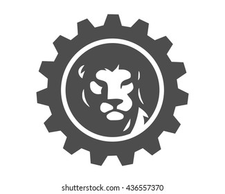 gear lion leo head silhouette image vector icon logo