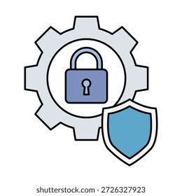 Icono de bloqueo de engranajes que simboliza el control del sistema, Configuraciones seguras, protección de configuración y gestión técnica.