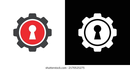 Gear lock logo template, cogwheel with keyhole logo icon design - Vector