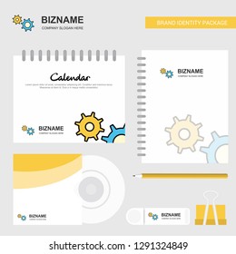 Gear  Logo, Calendar Template, CD Cover, Diary and USB Brand Stationary Package Design Vector Template