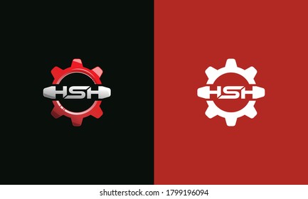 gráfico vectorial de ilustración marca de letra HSH inicial en el diseño del logotipo de forma de engranaje
