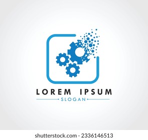 Gear logo design dispersing concept. Vector Illustrator