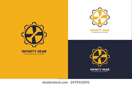 Gear Logo design, gear with infinity icon and multiple color combination, gear design logo template, vector illustration EPS10