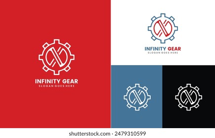 Gear Logo design, gear with infinity icon and multiple color combination, gear design logo template, vector illustration EPS10