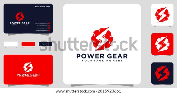 Gear logo design inspiration and electric voltage\
icon and business card\
design