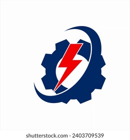 Gear logo design with lightning symbol.