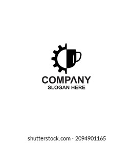 gear logo with glass and gear combination on vector