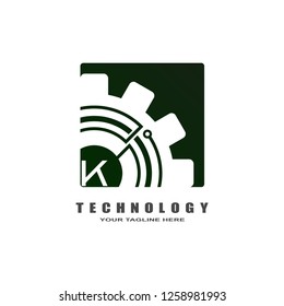 Gear logo, industrial emblem,sign,symbol,vector logo technology for business corporate, team work,factory icon, connection, mechanical engineering, machine, illustration element, K