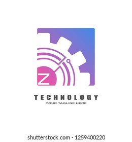 Gear logo, industrial emblem,sign,symbol,vector logo technology for business corporate, team work,factory icon, connection, mechanical engineering, machine, illustration element, Z