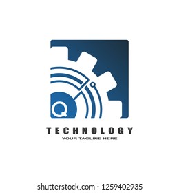 Gear logo, industrial emblem,sign,symbol,vector logo technology for business corporate, team work,factory icon, connection, mechanical engineering, machine, illustration element, Q