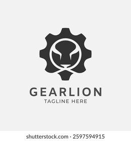 Gear Logo, gear with lion head combination, gear logo template, vector illustration