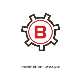 Gear Logo on letter B. Initial B Gear Letter Logo Design Template. B Gear Engineer Logo