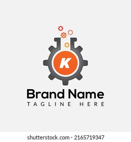 Gear Logo On Letter K Template. Lab On K Letter, Initial Gear and Lab Sign Concept 
