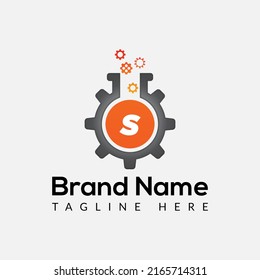 Gear Logo On Letter S Template. Lab On S Letter, Initial Gear and Lab Sign Concept 