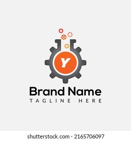 Gear Logo On Letter Y Template. Lab On Y Letter, Initial Gear and Lab Sign Concept 