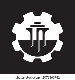 Gear logo with pillar vector icon design