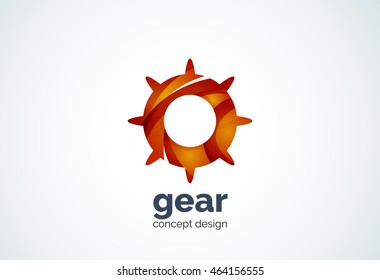 Gear logo template, hi-tech digital technology working and engineering concept - geometric minimal style, created with overlapping curve elements and waves. Corporate identity emblem, abstract