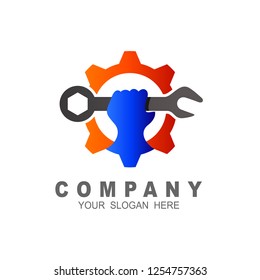 Gear Logo Template Spanner Hand Gear Stock Vector (Royalty Free ...