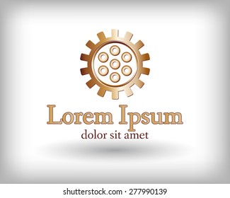 Gear logo. Vctor logo concept illustration. Technology, Mechanical logo. Template Design element. Corporate logotype for production, service, maintenance business. Network computers application. Icon.