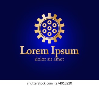 Gear logo. Vector logo concept illustration. Technology, Mechanical logo. Template Design element. Corporate logotype for production, service, maintenance business. Network computers application. Icon.