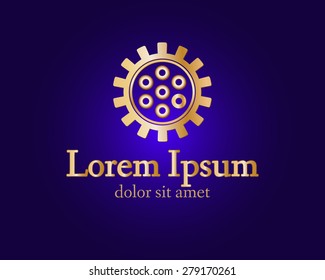 Gear logo. Vector logo concept illustration. Technology, Mechanical logo. Template Design element. Corporate logotype for production, service, maintenance business. Network computers application. Icon