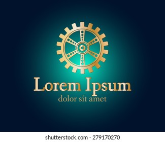 Gear logo. Vector logo concept illustration. Technology, Mechanical logo. Template Design element. Corporate logotype for production, service, maintenance business. Network computers application. Icon