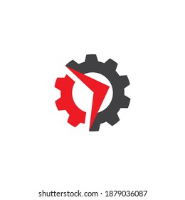 Diseño de la ilustración del vector del logotipo del engranaje