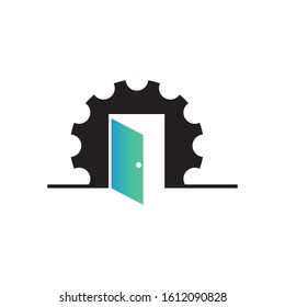 gear logo vector with open door element template
