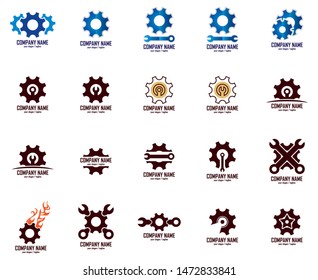 Gear logos. Set of 20 mountain badges for your business. Modern design templates for corporate