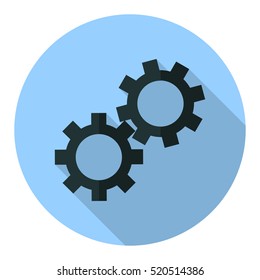 Gear long shadow flat icon vector illustration.
