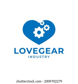 Elemento de diseño del logotipo del vector del icono de amor de los engranajes