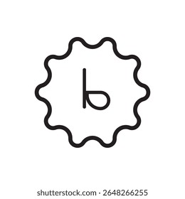 gear with lowercase b icon. Line style gear with letter b, suitable for interface labeling.