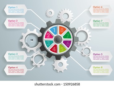 Gear machine with 8 options  on the grey background. Eps 10 vector file.