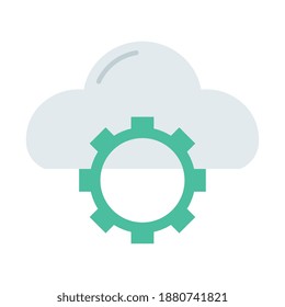 gear machine with cloud flat style icon vector illustration design