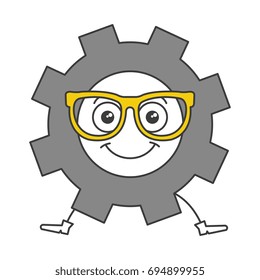 gear machine with glasses kawaii character