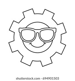 gear machine with glasses kawaii character