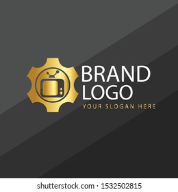 Gear machine logo multimedia concept with golden gradient